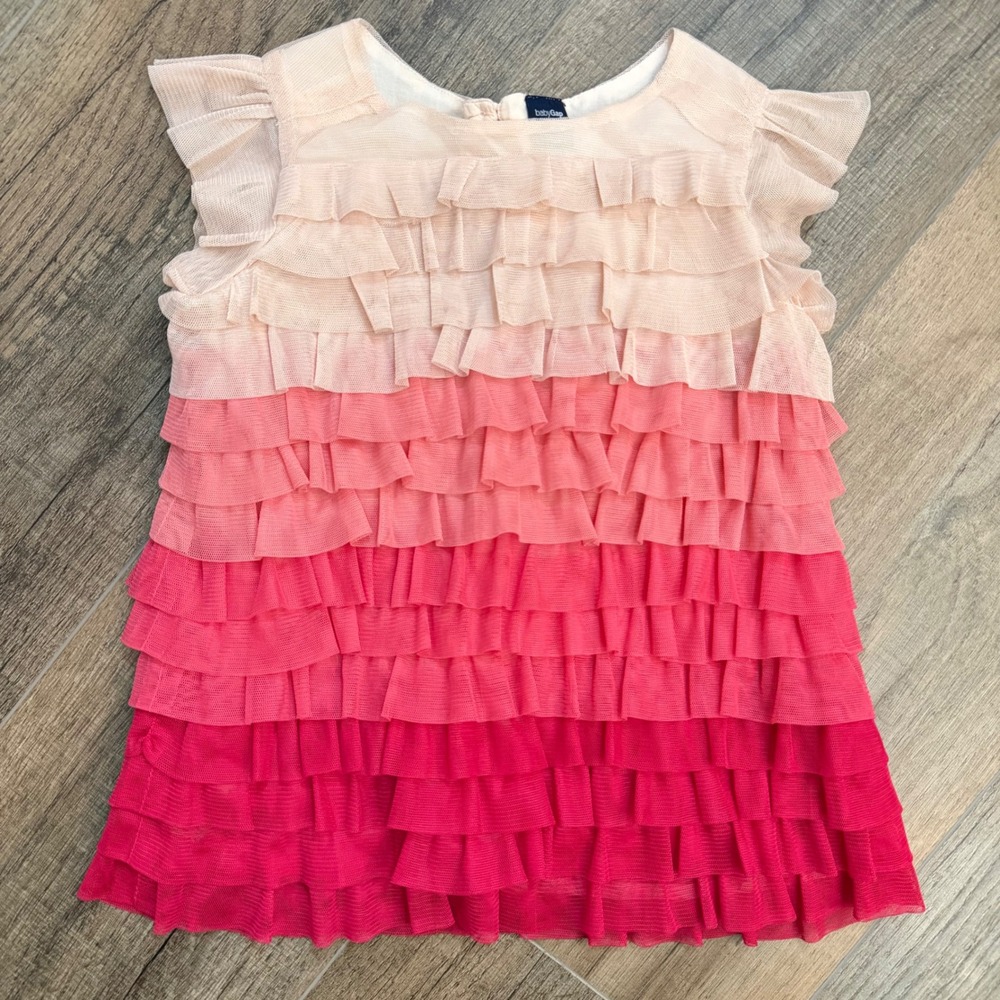 Baby Gap Toddler Girl Pink Ombre Ruffle Mesh Dress Top Sleeveless 3T Pink Frilly